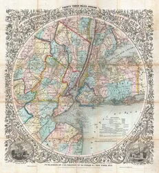 Carte du pays à trente-trois miles autour de la ville de New York